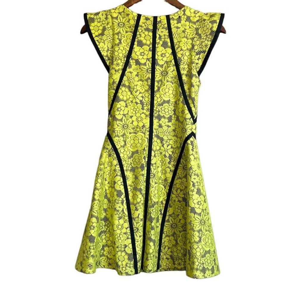 Alexis Cap Sleeve Crew Neck Front Zip Lace Overlay A-line Dress - Picture 7 of 7
